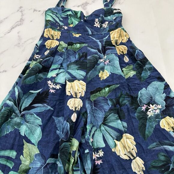 Farm Rio Womens Jumpsuit Size PP Petite Blue Tropical Floral Wide Leg Bananas - Picture 3 of 11